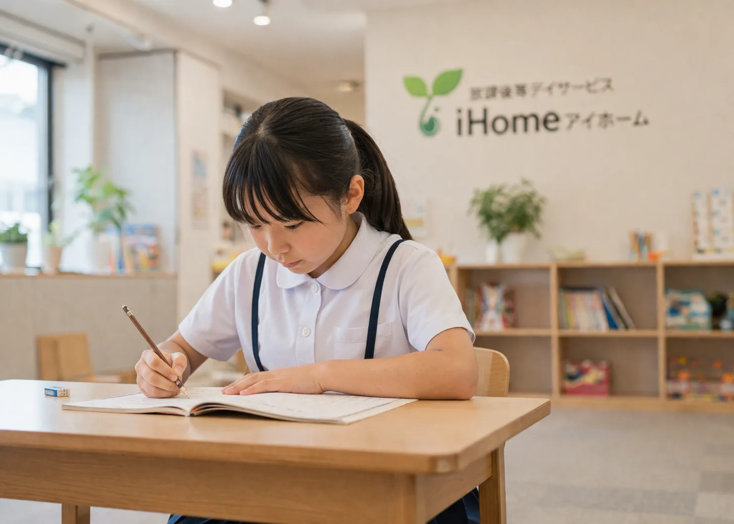 スタッフとお子さまが一緒に学習に取り組んでいる様子